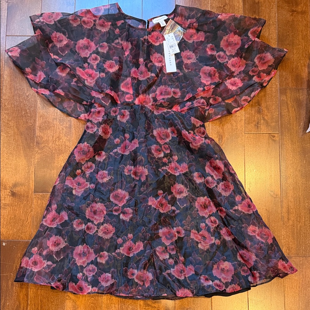Sheer black and pink floral topshop dress